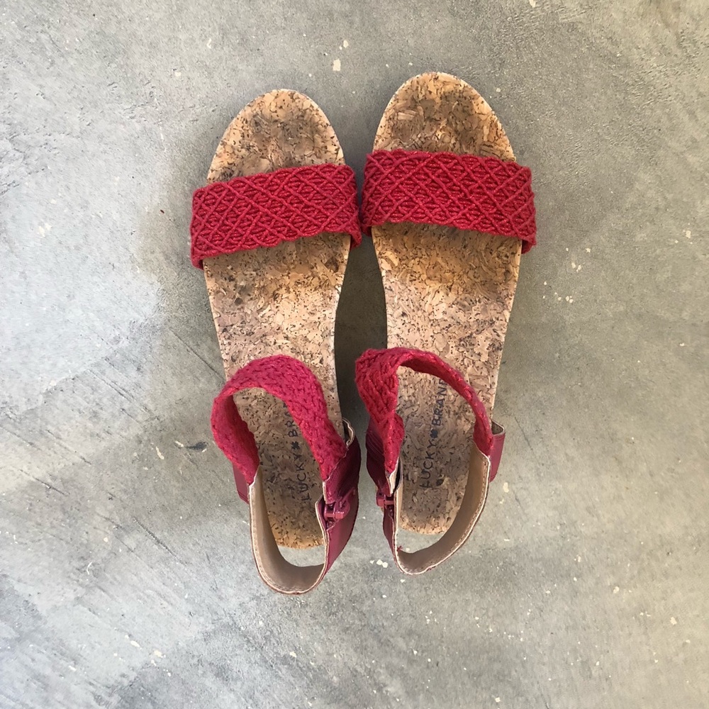 Lucky Brand red cork wedge sandal size 8
